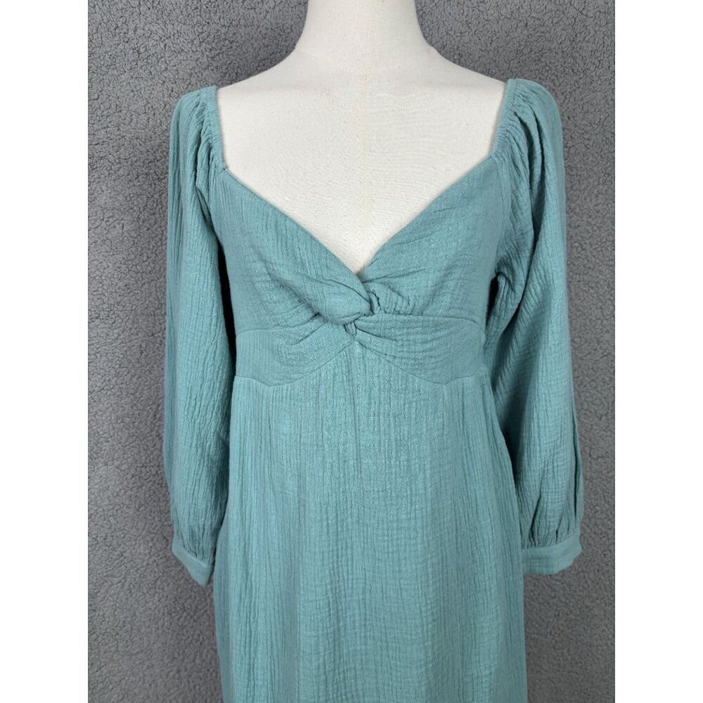Roxy Juniors' Women's V-Neck Peasant Mini Dress Mineral Blue Size Large NWTs - Picture 2 of 8